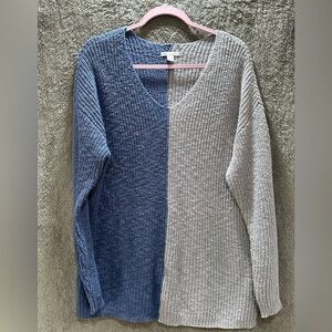 Cato V-Neck Sweater in Blue and Gray